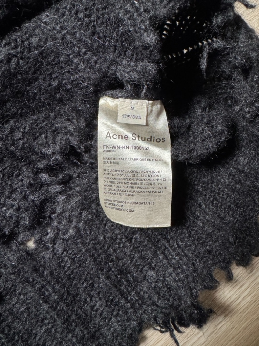 Acne Black Distressed Cable Knit Crewneck Sweater - Picture 5 of 5